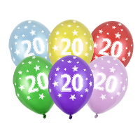 Verjaardag feest ballon   leeftijd 20 jaar   6x stuks   ballonnen met sterretjes