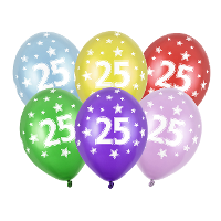 Verjaardag feest ballon   leeftijd 25 jaar   6x stuks   ballonnen met sterretjes
