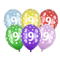 Verjaardag feest ballon   leeftijd 9 jaar   6x stuks   ballonnen met sterretjes