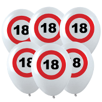 Verjaardagfeest leeftijd ballon   18 jaar   12x stuks   thema leeftijd stopbord
