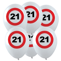 Verjaardagfeest leeftijd ballon   21 jaar   12x stuks   thema leeftijd stopbord