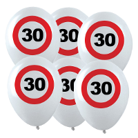 Verjaardagfeest leeftijd ballon   30 jaar   12x stuks   thema leeftijd stopbord