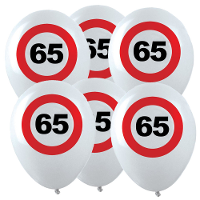 Verjaardagfeest leeftijd ballon   65 jaar   12x stuks   thema leeftijd stopbord