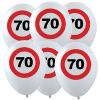 Verjaardagfeest leeftijd ballon   70 jaar   12x stuks   thema leeftijd stopbord