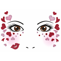 Verkleed Carnaval plakstickers   met glitter hartjes   gezicht   dames   decoratie