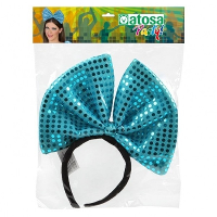 Verkleed diadeem dames/meiden   grote blauwe strik   kunststof   met pailletten