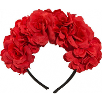 Verkleed diadeem met bloemen Frida   rood   Halloween/Day of the Dead haarband