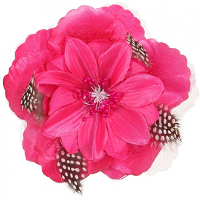 Verkleed speld Hawaii thema   roze   haarbloem met veertjes   12 cm