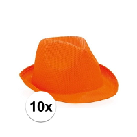 Verkleed trilby hoedje   10x   oranje   polyester   volwassenen   Carnaval feest hoed