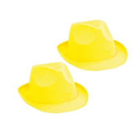 Verkleed trilby hoedje   2x   geel   polyester   volwassenen   Carnaval feest hoed