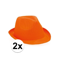 Verkleed trilby hoedje   2x   oranje   polyester   volwassenen   Carnaval feest hoed