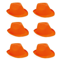 Verkleed trilby hoedje   6x   oranje   polyester   volwassenen   Carnaval feest hoed