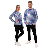 Verkleed trui Dorus   blauw/wit gestreept   dames   thema verkleedkleding
