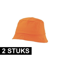 Vissershoedje/zonnehoedje   2x   oranje   bucket hat   one size   voor volwassenen