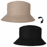 Vissershoedje/zonnehoedje   beige/zwart   one size   volwassenen   bucket hat   2 zijdig