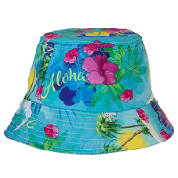 Vissershoedje / zonnehoedje Hawaii thema   voor volwassenen   blauw   Tropisch