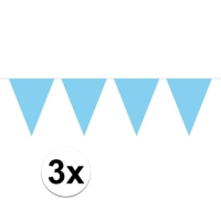 Vlaggenlijn Feestvlaggetjes   3x   XL formaat   lichtblauw   10 meter   plastic   versiering