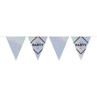Vlaggenlijn Lets party feest slinger holografisch   10 meter   Disco/glitter party decoratie