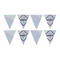 Vlaggenlijn Lets party feest slinger holografisch   2x   10 meter   Disco/glitter party decoratie