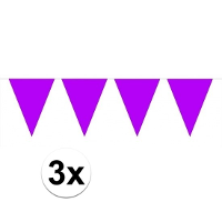 Vlaggenlijn met Feestvlaggetjes in XL formaat   3x   paars   10 meter   plastic   versiering