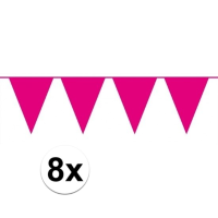 Vlaggenlijn met Feestvlaggetjes in XL formaat   8x   fuchsia roze   10 meter   plastic   versiering