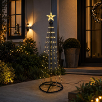 Vlaggenmast verlichting   H150 cm   154 led lampjes   warm wit   met ster   kerstboom