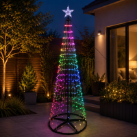 Vlaggenmast verlichting   H210 cm   370 led lampjes   RGB   met ster   kerstboom