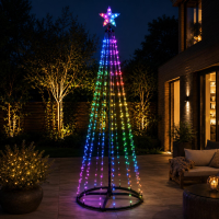 Vlaggenmast verlichting   H300 cm   550 led lampjes   RGB   met ster   kerstboom