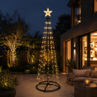 Vlaggenmast verlichting   H300 cm   550 led lampjes   warm wit   met ster   kerstboom