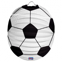 Voetbal thema lampion   rond   22 cm   wit/zwart   versiering   sport   papier