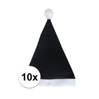 Voordelige kerstmuts   10x   zwart   voor volwassenen   polyester   59 cm   kerstaccessoires