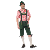 Voordelige lange Oktoberfest lederhosen donkergroen   heren   bierfeest kleding
