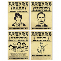 Wanted posters   4x stuks   48 cm   western/cowboy wanddecoratie   versiering