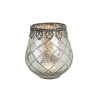 Waxinelichthouder/theelichthouder gerookt glas met metalen rand   zilver   14 x 13 cm