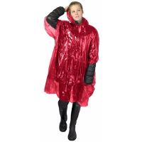 Wegwerp regenponcho   rood   voor volwassenen   met capuchon   budget line