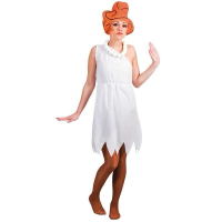 Wilma verkleed jurk   met pruik   wit   voor dames   polyester   uit bedrock   pre historie