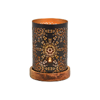 Windlicht/kaarsenhouder Marrakesh   metaal/hout   zwart/goud   10 x 18 cm