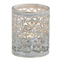 Windlicht theelicht/waxinelicht houder   zilver antiek   D6 x H7 cm