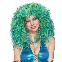 Zeemeerminnen Pruik   blauw / groen   krullen   dames   verkleedpruik