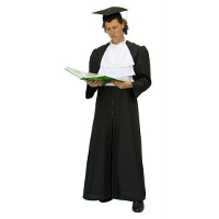 Zwarte rechter/advocaat toga   met witte jabot   Verkleedkleding kostuums