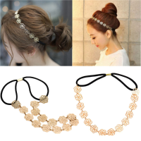Metal Hair Band Rose Flower Elastic Hollow Headband Lady Vintage Accessories