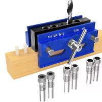 Metric/Imperial Scale Zelfcentrerende Dowel Jig Kit Boof Jig Voof Rechte Gaten Biscuitverbinder Set Met 6 Boofgidsbussen