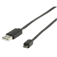 Micro USB kabel plat (zwart 1m) voor o.A. Smartphones
