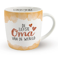 Cadeau koffie/thee mok oma   wit/oranje   lieve oma   porselein