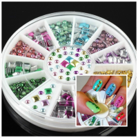 Mini Cute Square Round Stud Nail Art Decoration Wheel