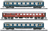 MiniTrix 18259 N set van 3 personenrijtuigen F Zug F41 Senator van de DB 1e klas A4üe, ABü 38, restauratiewagen WR4ü set van 3 stuks