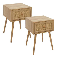 MISOU Nachtkastje Met Lade Set van 2 Rotan Webbing Hout