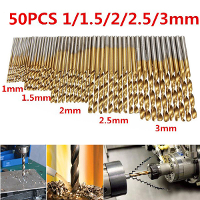 Mohoo 50pcs 1/1.5/2/2.5/3Mm Hss Titanium Coated High Speed Steel Twist Drill Bit Set