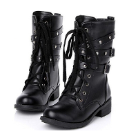 Motorcycle Boots Women Cool Goth Punk Ankle Martin Military Lace Up Black