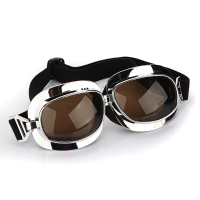 Motorcycle Helmet Scooter Goggle Silver Frame Dark Brown Lens